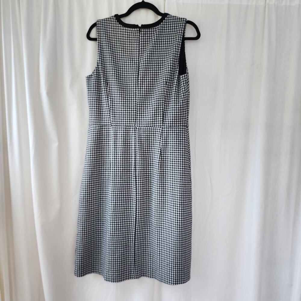 Talbots Women's 10 Houndstooth Ponte Midi Dress Black White Bow Festive Preppy - Picture 3 of 11